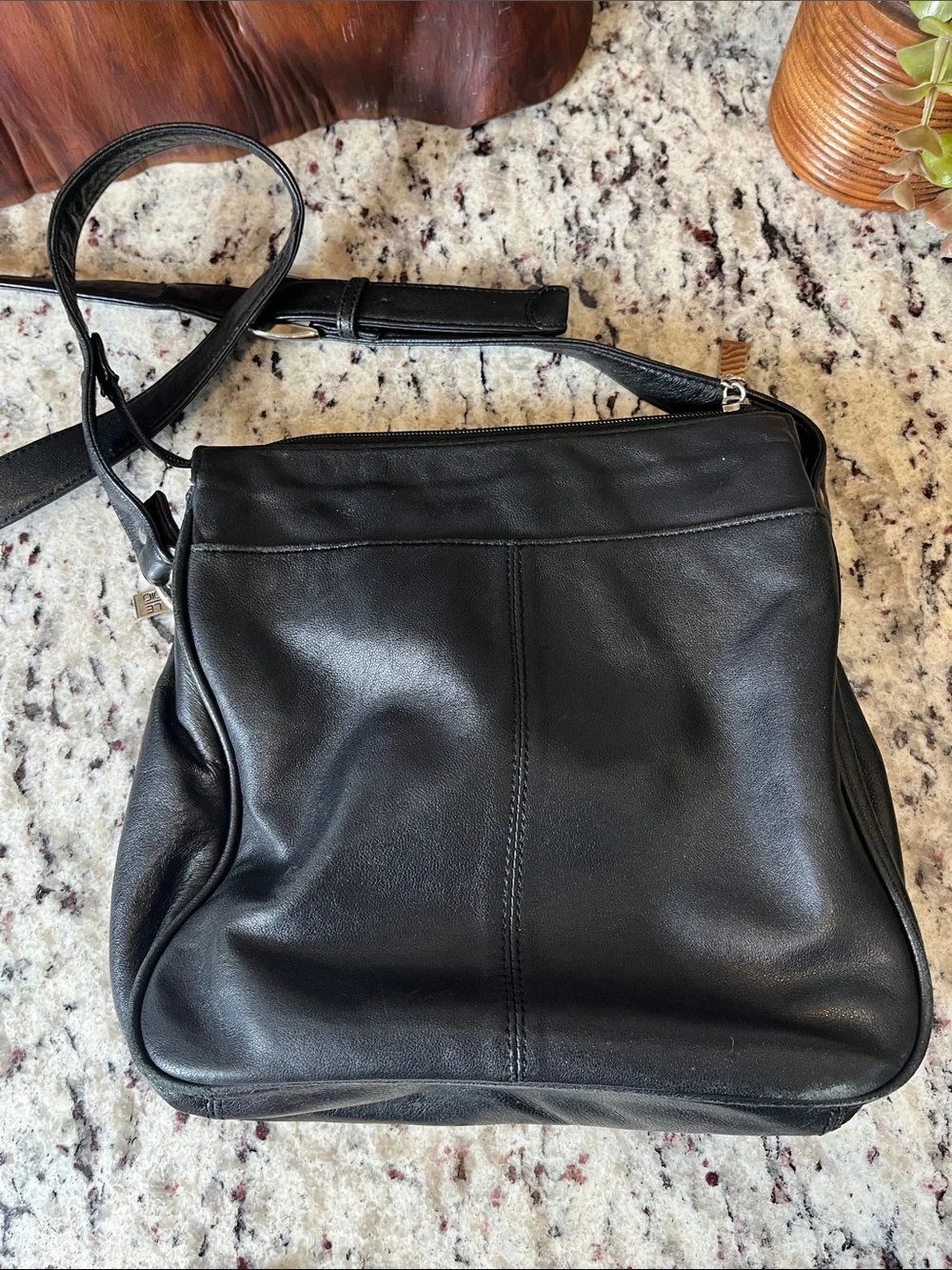Pelle Studio Black Leather Messenger Crossbody